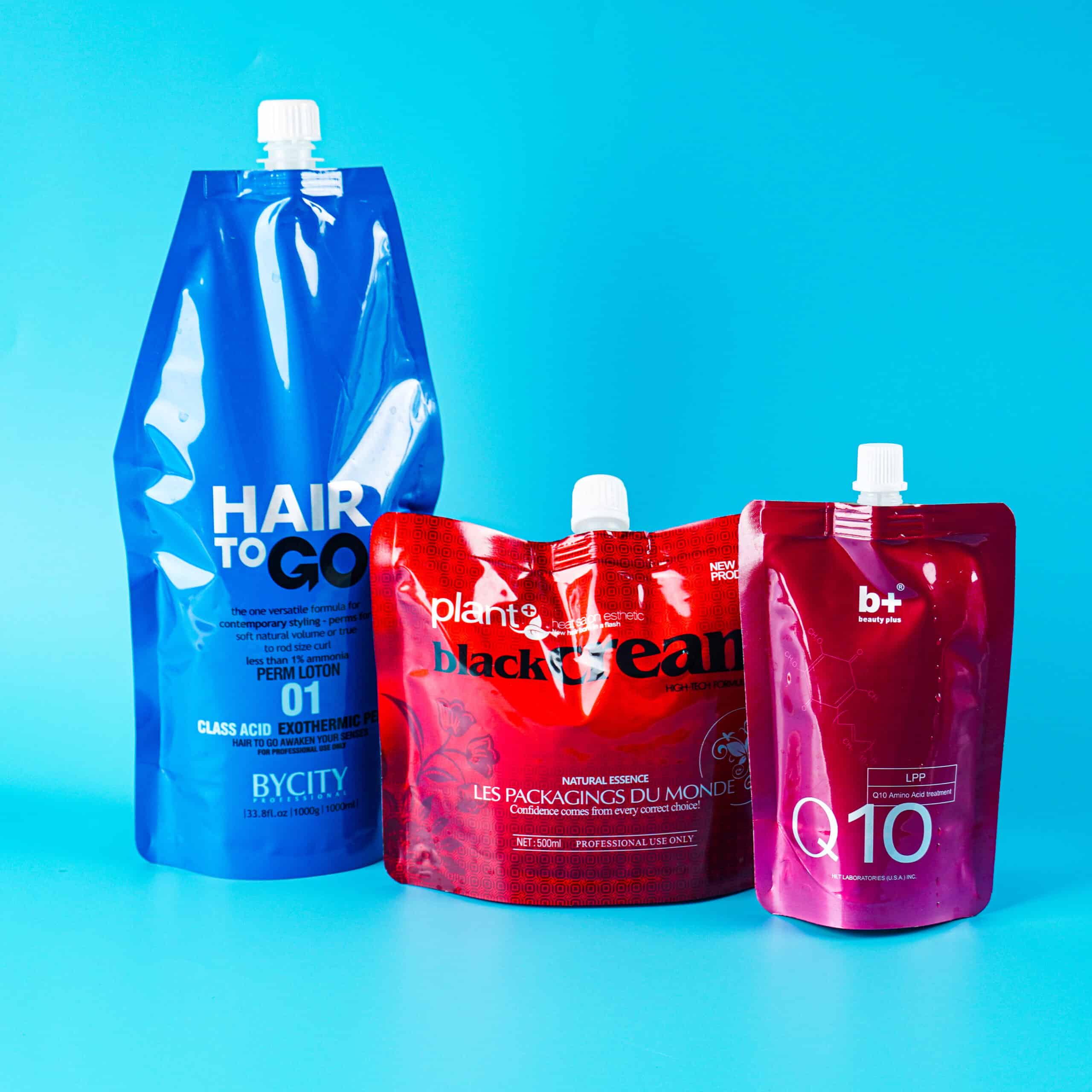 hair beauty stand up pouches